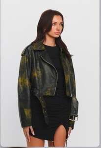 Acid Wash Pleather Moto Jacket Size L NWT